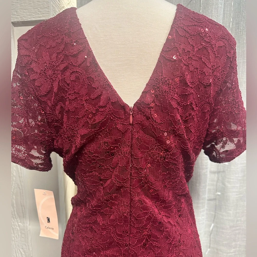 Elegant Burgundy Lace Dress Christmas - Picture 4 of 4